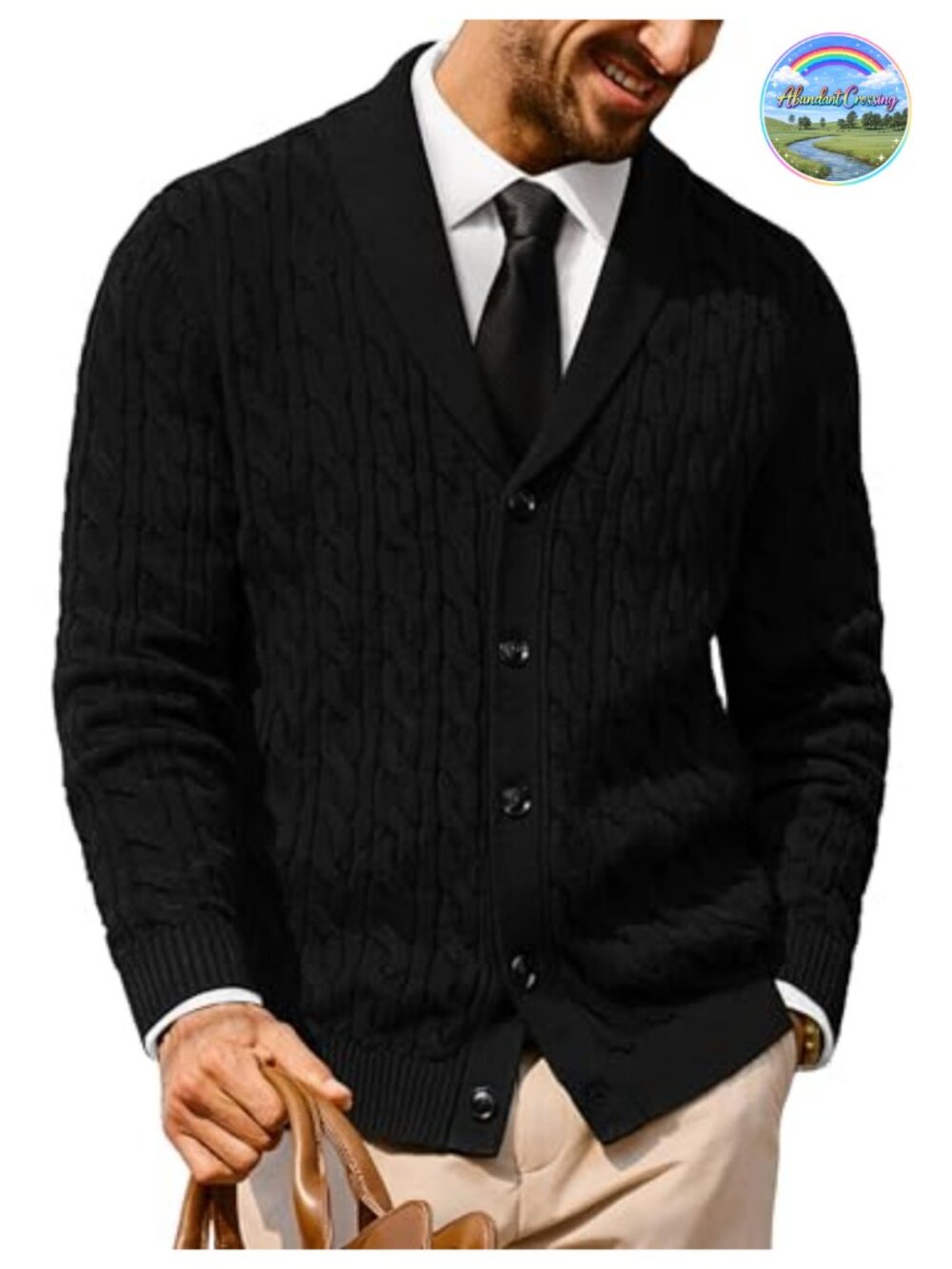 Mens Cable Knit Cardigan Button Down Shawl Collar Sweater
